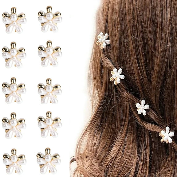 D-GROEE 5/10Pcs Small Pearl Hair Claw Clips Mini Imitation Pearl Claw Clips with Flower Design, Sweet Artificial Bangs Clips Decorative Hair Accessories for Women Girls