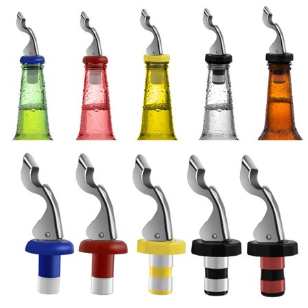 D-GROEE 5 Pack Stainless Steel Wine Stoppers, Reusable Wine Bottle Stopper Sealer with Silicone Plug, Ideal Gift for Wine Lover