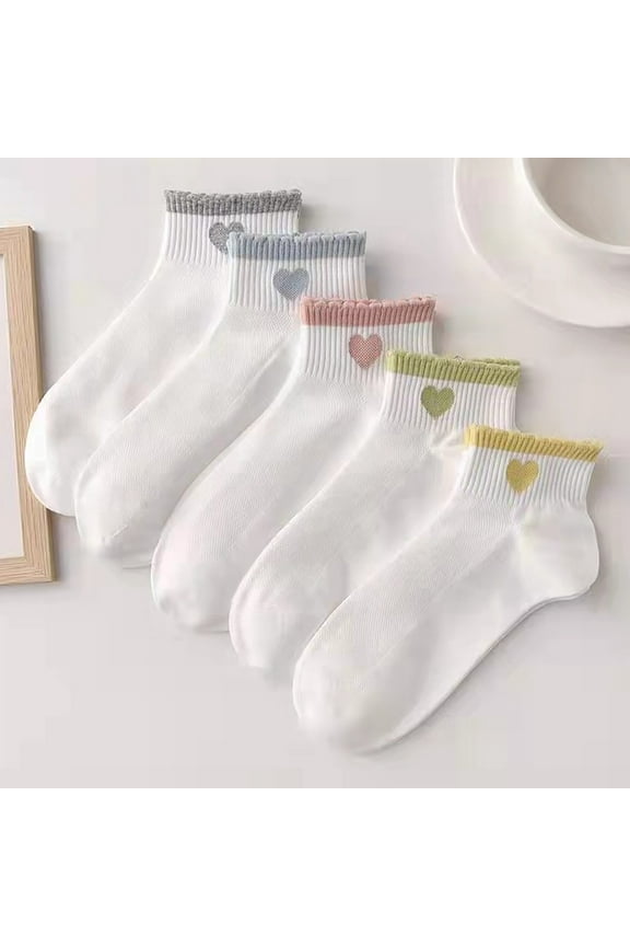 5 Pairs Cute Nylon Crew Funny Aesthetic Novelty Comfortable Warm Heart Ankle Socks for Women Teens Girls