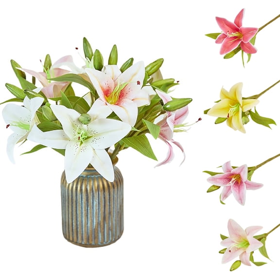 D-GROEE 5 Pcs Artifical Lily Flowers, Long Stem Artificial Lily for Home Hotel Flower Arrangement Party Decor