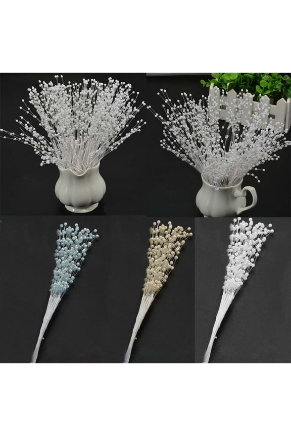 50 Stems Pearls String Wedding Bouquet Floral Beaded Sticks for DIY Bride Bouquet, Wedding Party Garland Decor, Table Centerpiece Decor