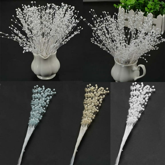 D-GROEE 50 Stems Pearls String Wedding Bouquet Floral Beaded Sticks for DIY Bride Bouquet, Wedding Party Garland Decor, Table Centerpiece Decor