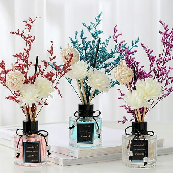 D-GROEE 50ml Dry Flower Diffuser, Plant Rattan Diffusers for Bedroom Living Room Office Aromatherapy Oil Diffuser for Gift & Stress Relief