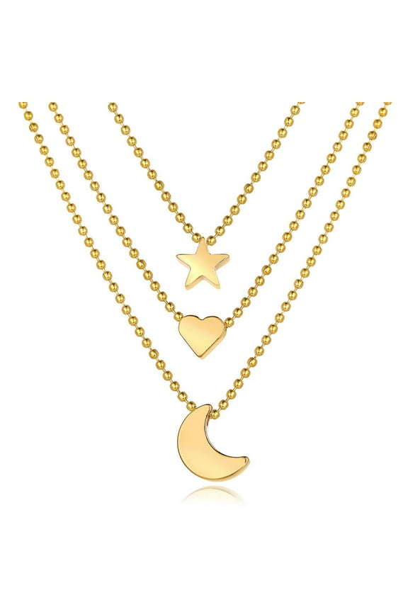 5PCS Multilayer Necklace 3 Tier Pendant Alloy Anti-rust Star Shape Long Chain Women Accessories