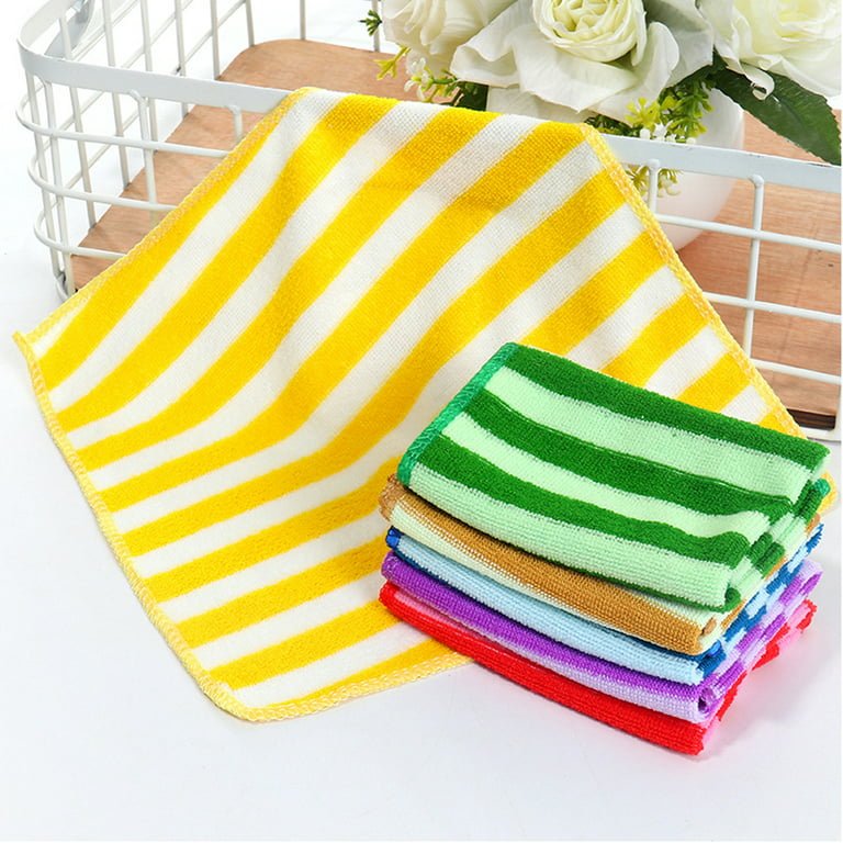 5 Pack Microfiber Dish Cloth for Washing Dishes, Striped Dish Towel Rags,  Best Kitchen Washcloth Cleaning Cloths Random Color 12x12