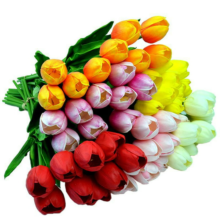 D-GROEE 5Pcs Artificial Tulips Flowers Real Touch Fake Holland Latex Real  Touch Artificial Silk Tulip Bouquet Latex Flowers for Wedding Party Office