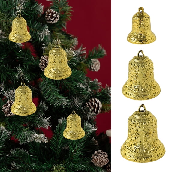 D-GROEE 6/8/10cm Golden Bells Jingle Bells for Crafts, 4Pcs Plastic Christmas Tree Hanging Pendant, Christmas Ornaments Decorations