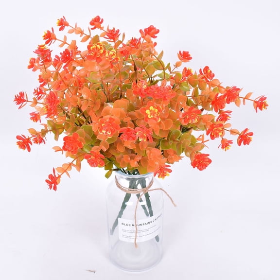 zobvuyeg 6 Bouquet Artificial Eucalyptus Leaves, Gum Leaves Eucalyptus Stems Bouquet Fake Orange Plants Arrangement for Home Party Wedding