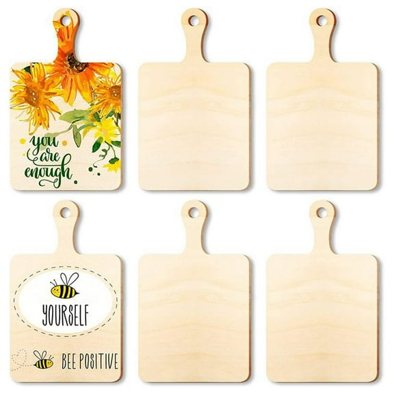 D-GROEE 6Pcs/Set Mini Wooden Cutting Board Craft with Handle Wooden Chopping Board Small Serving Board Rustic Paddle Kitchen Board Cooking Butcher Block for Home Kitchen Decor