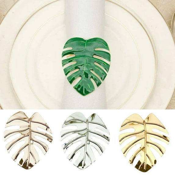 D-GROEE 6Pcs Tropical Leaves Napkin Ring Christmas Napkin Rings Holders Serviette Buckles Dining Table Decoration Holiday Wedding Tropical Party Supplies