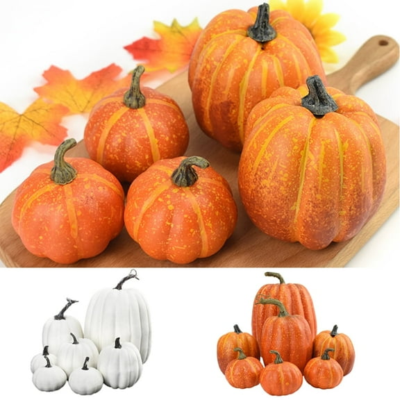 D-GROEE 7Pcs/Bag Artificial Lifelike Pumpkin Fall Harvest Small Polystyrene Pumpkins for Home Garden, Fall Harvest Decor, Thanksgiving or Halloween Decoration