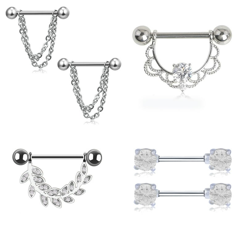 D-GROEE 8 Pairs Stainless Steel Nipple Rings Body Jewelry Piercing