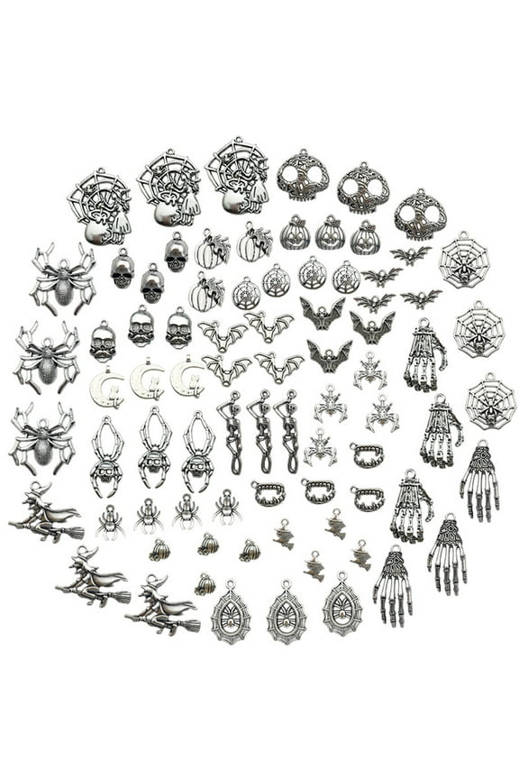 80Pcs Hallowmas Skull Skeleton Charms Metal Halloween Mask Charms Pendants DIY for Jewelry Making and Crafting
