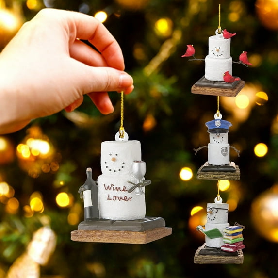 D-GROEE Acrylic Craft Bird/Book/Beer/Hat Snowman Scene Christmas Tree Decorations for Indoor, 3Pcs Home Decor Acrylic Xmas Hanging Pendant