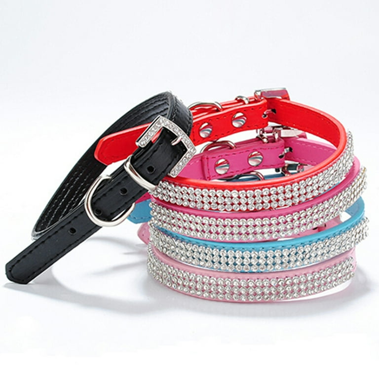 D GROEE Adjustable Rhinestones Dog Collars Full Sparkly Crystal Diamonds Faux Leather Dog Collar for Cats Dogs