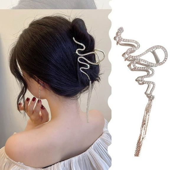 D-GROEE Alloy Shiny Rhinestone Hair Claw Snake Line Thick Hair Clip Strong Large Tassels Hair Styling Accessories for Women and Girls
