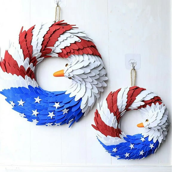 D-GROEE American Eagle Wreath for Door - Patriotic Flag Garland, DIY Handcrafted Plastic Hanging Bald Wreaths Decor for Home Wall Door