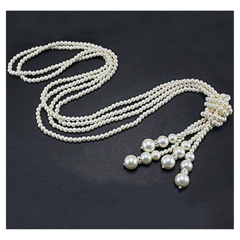 D-groee Art Decor Fashion Faux Pearls Necklace Flapper Beads Cluster Long Pearl Tassel Necklace for Sweater, Women's, Size: 5, White