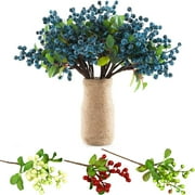 D-GROEE Artificial Berries, 4 Pcs Simulation Flowers Lifelike Blueberry with Stems Fake Fruit Blueberries for Wedding DIY Bridal Bouquet Home Kitchen Party Decoration