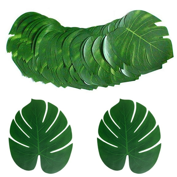 D-GROEE Artificial Palm Leaves 12pcs Fake Green Leaf,Faux Monstera Leaves Tropical Faux Leaves for Safari Jungle Hawaiian Luau Party Table Decoration Wedding Birthday Theme Party