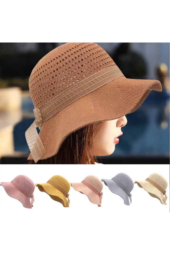 Autumn Winter Straw Bonnet Cap for Women Ruffle Wide Brim Hollow Out Knitted Sun Hat Foldable