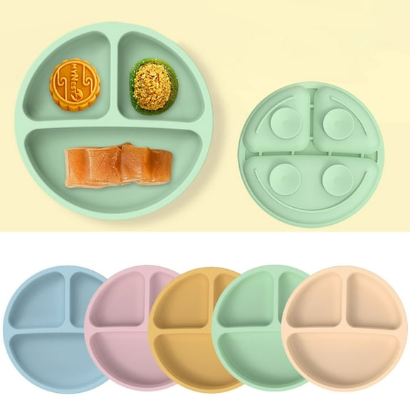 D-GROEE Baby Suction Plate - BPA Free Infant Newborn Utensil Set for Self-Training, Suction Three Grid Partitions Plates for Babies Toddlers, Dishwasher Microwave Safe
