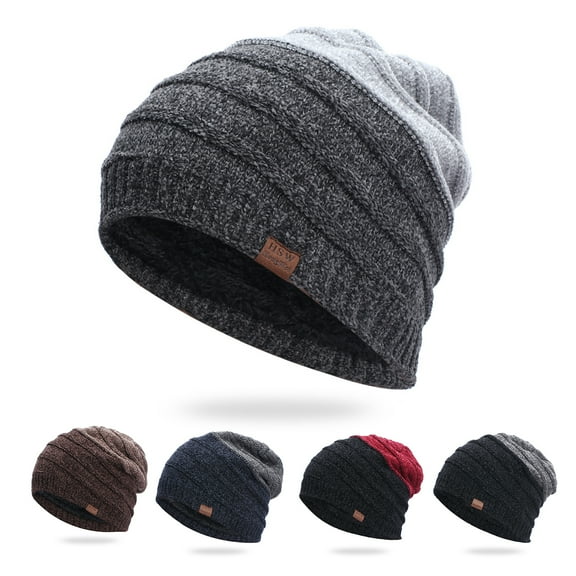 D-GROEE Beanie Hat for Men and Women Winter Warm Hats Knit Plush Lining Slouchy Thick Skull Cap