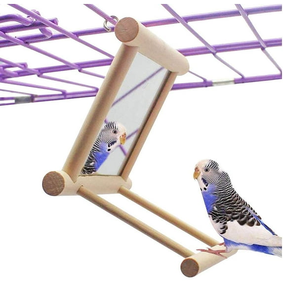 D-GROEE Bird Toy for Parrot Parakeets Cage Swing Wooden Mirror Fun Play Toy for Birds