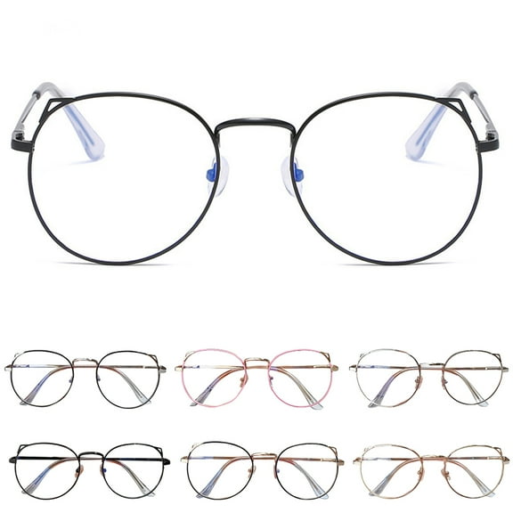 D-GROEE Blue Light Glasses Men Women, Cat Ears Round Metal Frame Clear Lenses, Round Clear Computer Gaming Eyewear