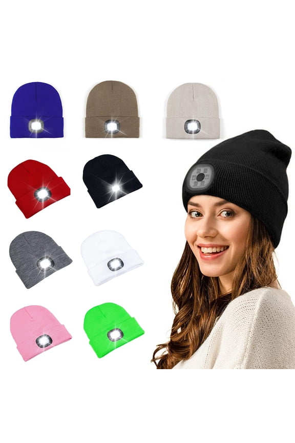 Brimless Hat with LED Light Beanie Hat Headlamp Hat Unisex Winter Knitted Hat Cap for Running