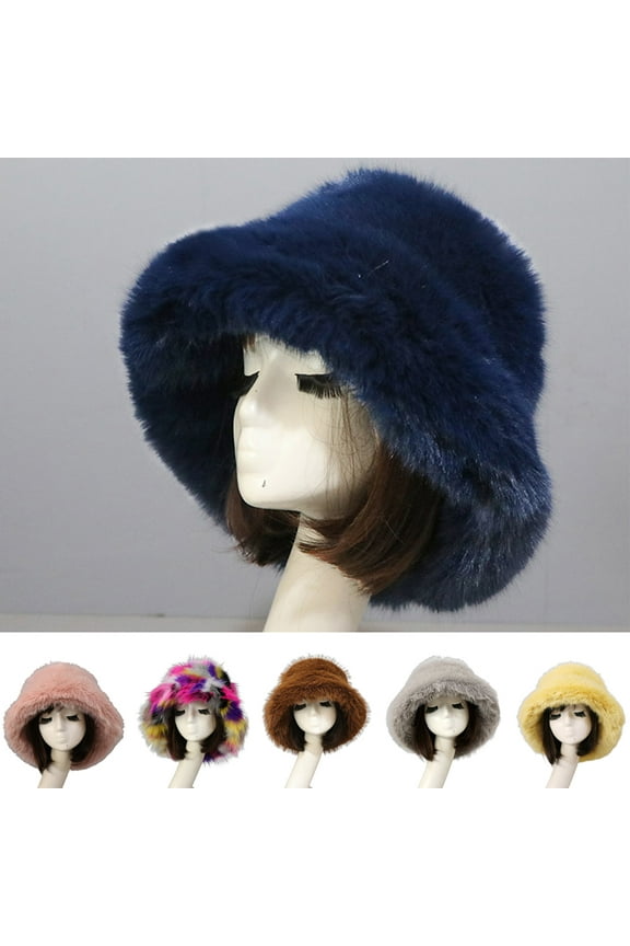 Bucket Hat Women's Oversized Fluffy Wide Brim Hat Girls' Plush Winter Hat Fisherman Hat Warm Windproof Cap