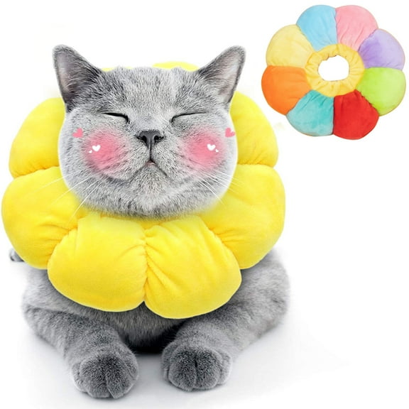 D-GROEE Cat Recovery Collar - Cute Sunflower Shape Neck Cat Cones After Surgery, Adjustable Cat E Collar, Surgery Recovery Elizabethan Collars for Kitten and Cats