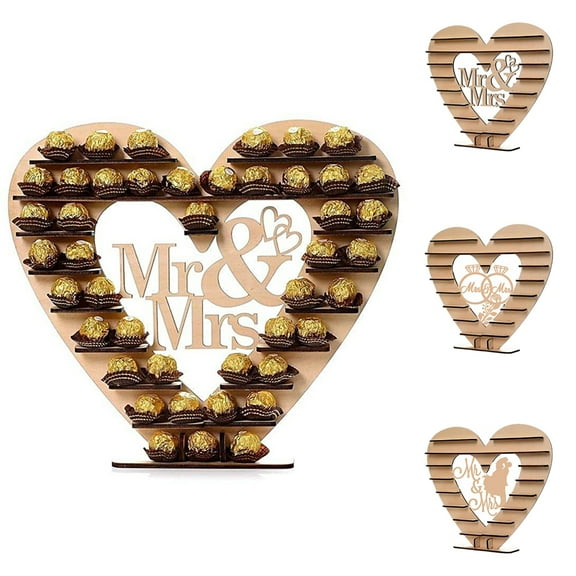 D-GROEE Chocolate Display Stand Wooden Dessert Stands Heart Shaped Chocolate Display Shelf for Valentines Day Engagement Anniversary Decor