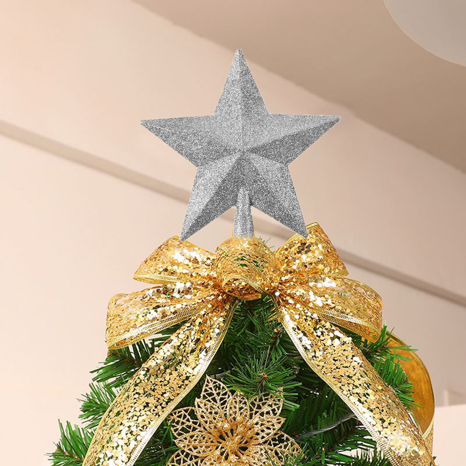 D-GROEE Christmas 6 Inch Tree Topper Glittered Star Decoration, 3PCS ...
