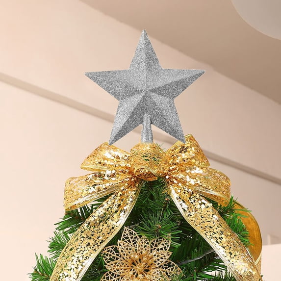 D-GROEE Christmas 6 Inch Tree Topper Glittered Star Decoration, 3PCS Glitter Treetop Holiday Home Decor
