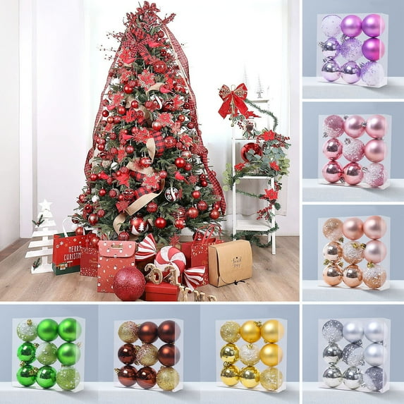 D-GROEE Christmas Balls Set 9pcs Christmas Balls Ornament Shatterproof 6cm Colored Printed Plastic Ball for Holiday Party Scene Layout Christmas Tree Hanging