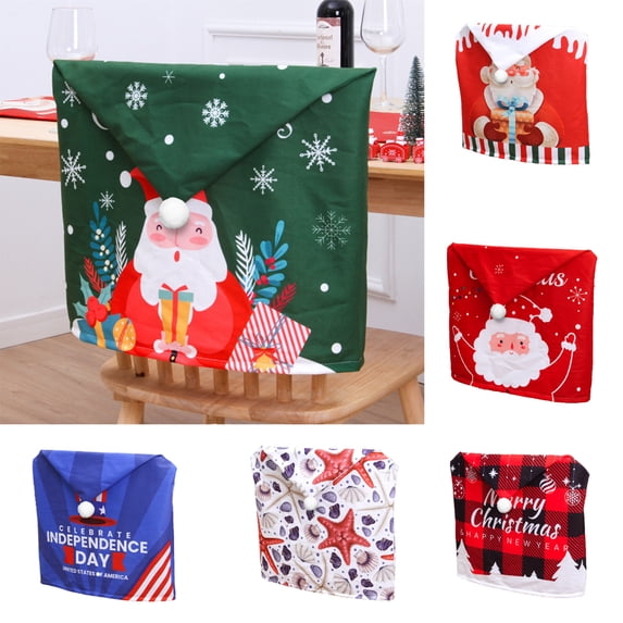 D-GROEE Christmas Chair Back Covers, Christmas Style Santa Claus Red Hat Chair Covers, Christmas Chair Slipcovers for Xmas Restaurant Dinner Table Holiday Party Decor