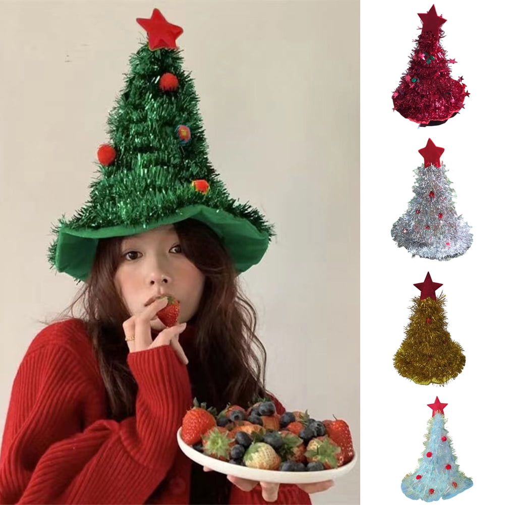 DGROEE Christmas Hats Christmas Tree Tinsel Hats Xmas Tree Hat Costume