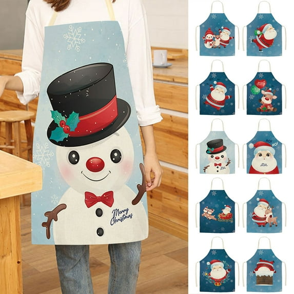 D-GROEE Christmas Kitchen Aprons Merry Christmas Cooking Apron Adjustable Baking Grilling Aprons Cartoon Christmas Pattern for Christmas Party