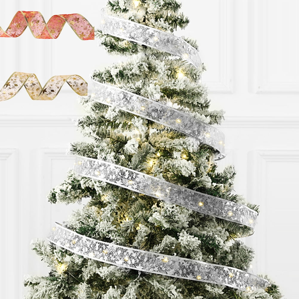 Reusable Ribbons D-GROEE Christmas Ribbon, Hot Stamping Decorative Christmas Tree Ribbon ...