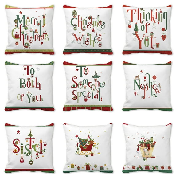 D-GROEE Christmas Throw Pillow Cover, Retro Decorative Xmas Sign Rustic Cushion Case, Farmhouse Home Winter Decoration Holiday Square Pillowcase Decor for Sofa Couch