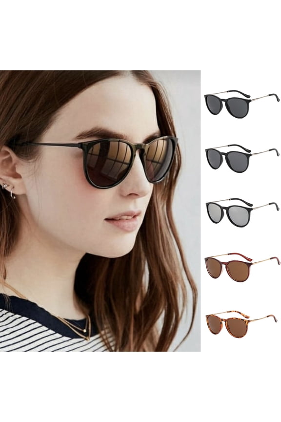 Classic Retro Round Sunglasses for Women Men Vintage Trendy Large Frame Shades Clear Lens Anti-UV