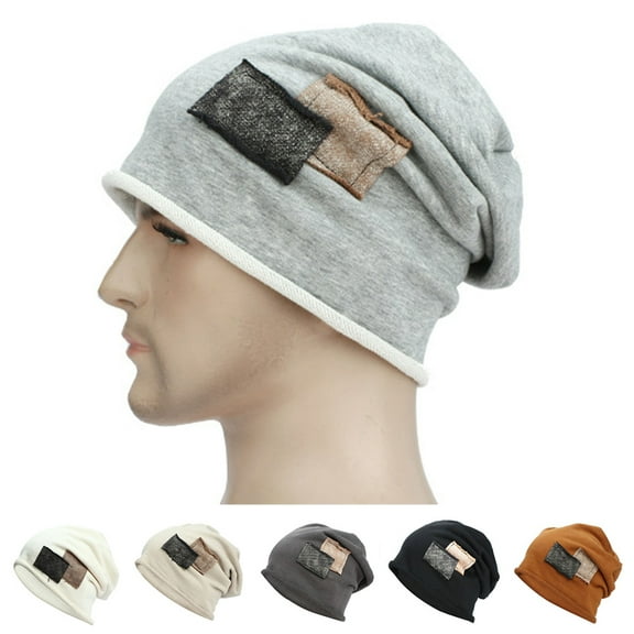 D-GROEE Cotton Sleep Cap Color-block Hemming Design Slouchy Beanie Hat Wrapped Cap for Women Men