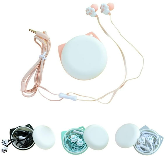 D-GROEE Cute Cat Paw Earbuds Wired 3.5mm Stereo in-Ear Earphone Headphone with Mic, in-Ear Earphone with Earphone Storage Case, Best Gift for Girls and Kids