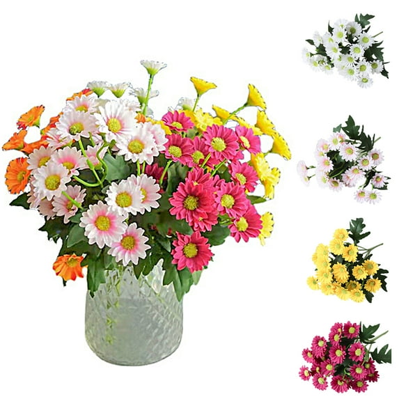 D-GROEE Daisies Artificial Flowers, 3 Pack Fake Colorful Faux Silk Flower Plant Bouquet for Home Table Centerpieces Decoration