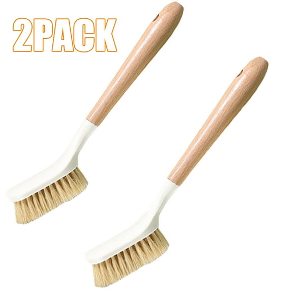 D-GROEE Dish Brush with Wood Long Handle, Scrub Brush for Pans, Pots, Kitchen Sink Cleaning,Pack of 2