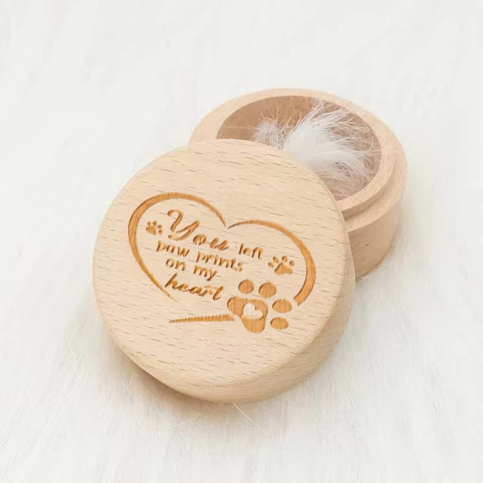 DGROEE Dog Hair Keepsake Box Wooden Pet Memorial Box with Paw Print