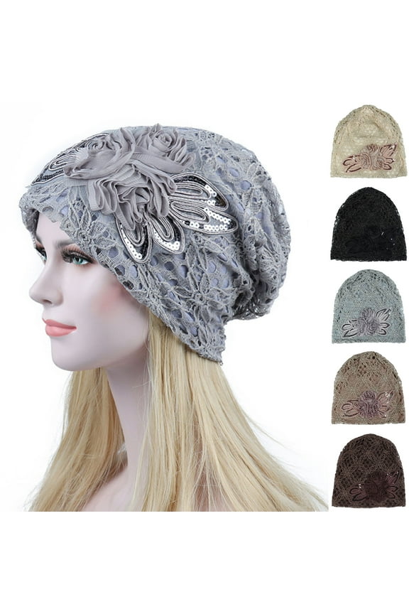Double Layer Hollow Out Sequins Turban Hats Slouchy Baggy Chemo Cap Beanie Cancer Hat Light Breathable Head Covers for Daily Life