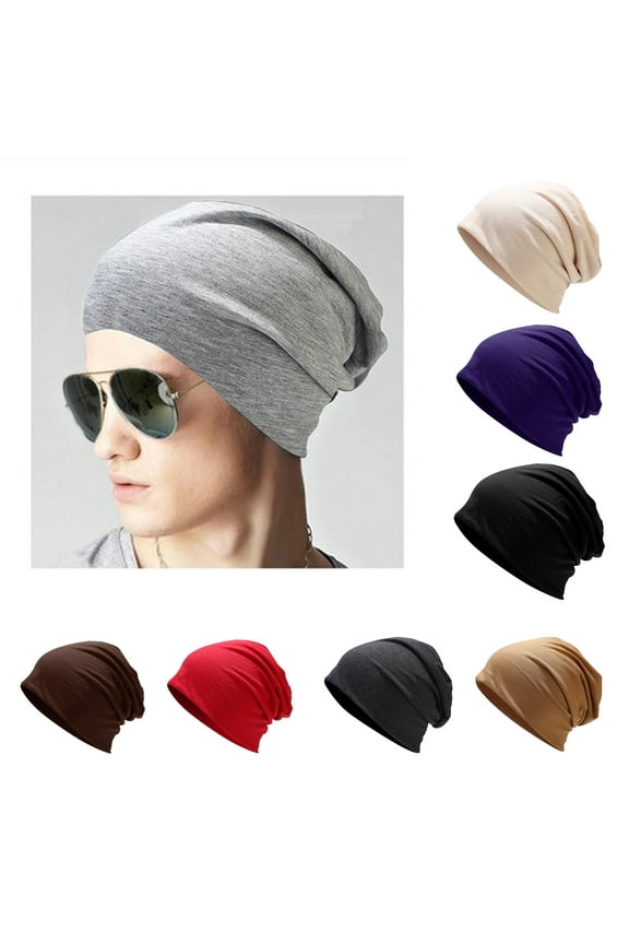 Double-layers Thin Knit Slouchy Beanies Cap Stretchy Slouchy Sleep Cap Beanie Hat for Women Men