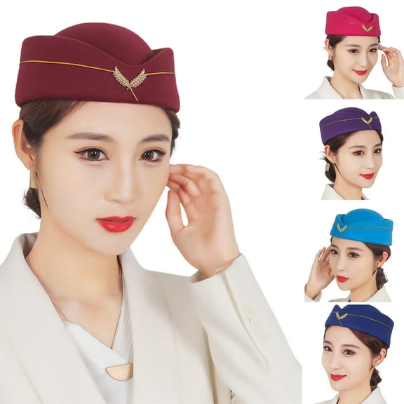D-GROEE Elegant Bow Beret Hat Cap Vintage British Stewardess Hat Wool Flight Attendant Hat Costume Air Hostess Cap for Performance